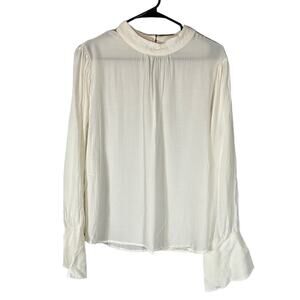 A New Day Women’s White Long Sleeve Mock Neck Blouse Keyhole Back Size XL